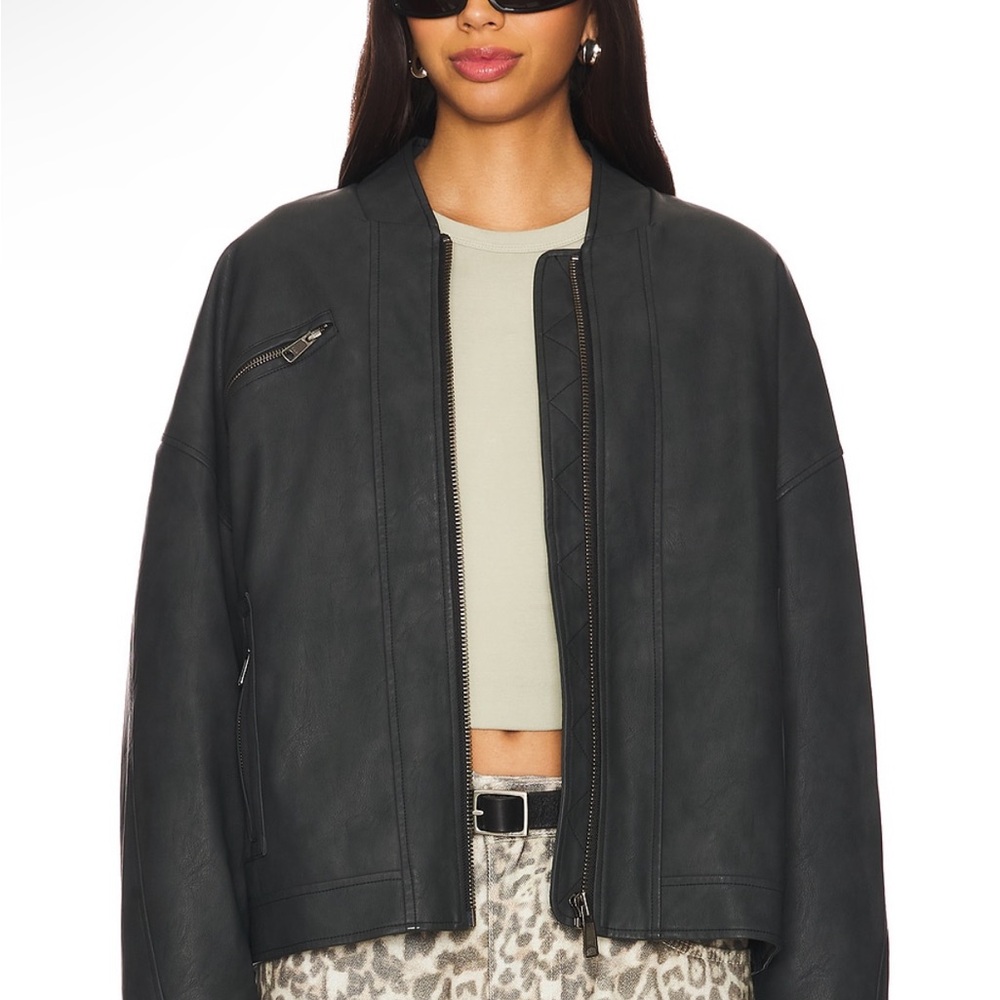 We the Free Vinny Faux Leather Bomber in Black - XS